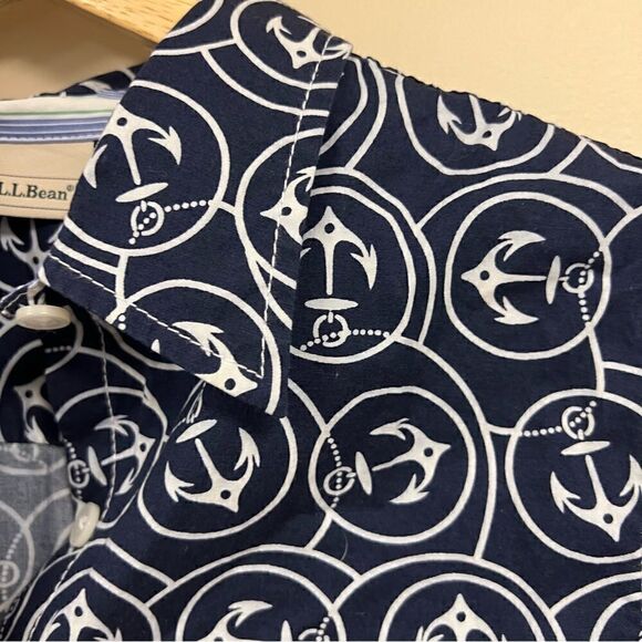 LL Bean nautical print boys short sleeve button down S - Picture 3 of 7